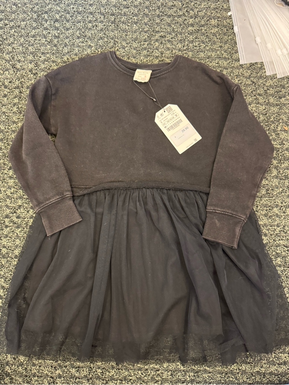Zara Girls Black Sweatshirt Tulle Dress Size 5 (110 cm) NWT